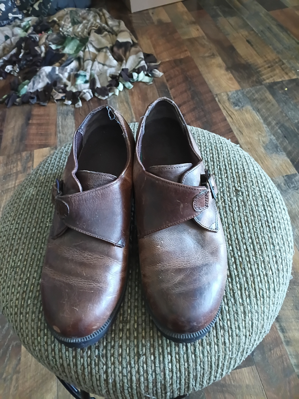 Women's Brown Leather Casual Slip-On Shoes With Buckle Accent